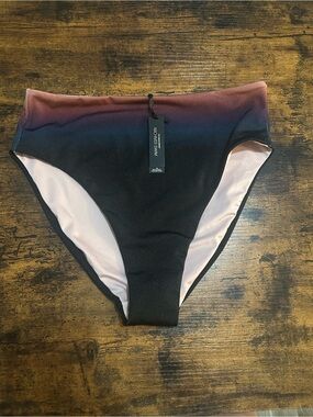 Victoria's Secret High-Waist Bikini Bottom in Black with Pink-Orange SMALL